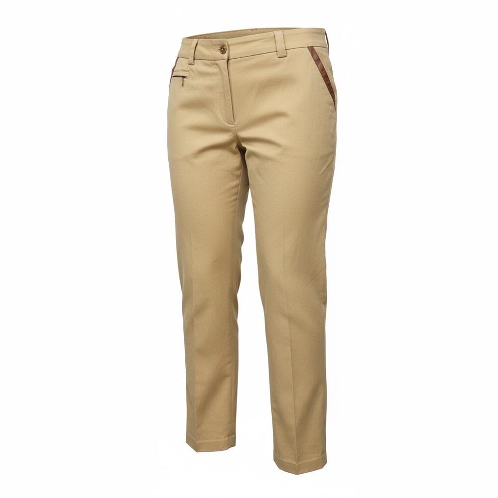 EP Pro tan straight leg golf pants with faux leather trim size 16 B170